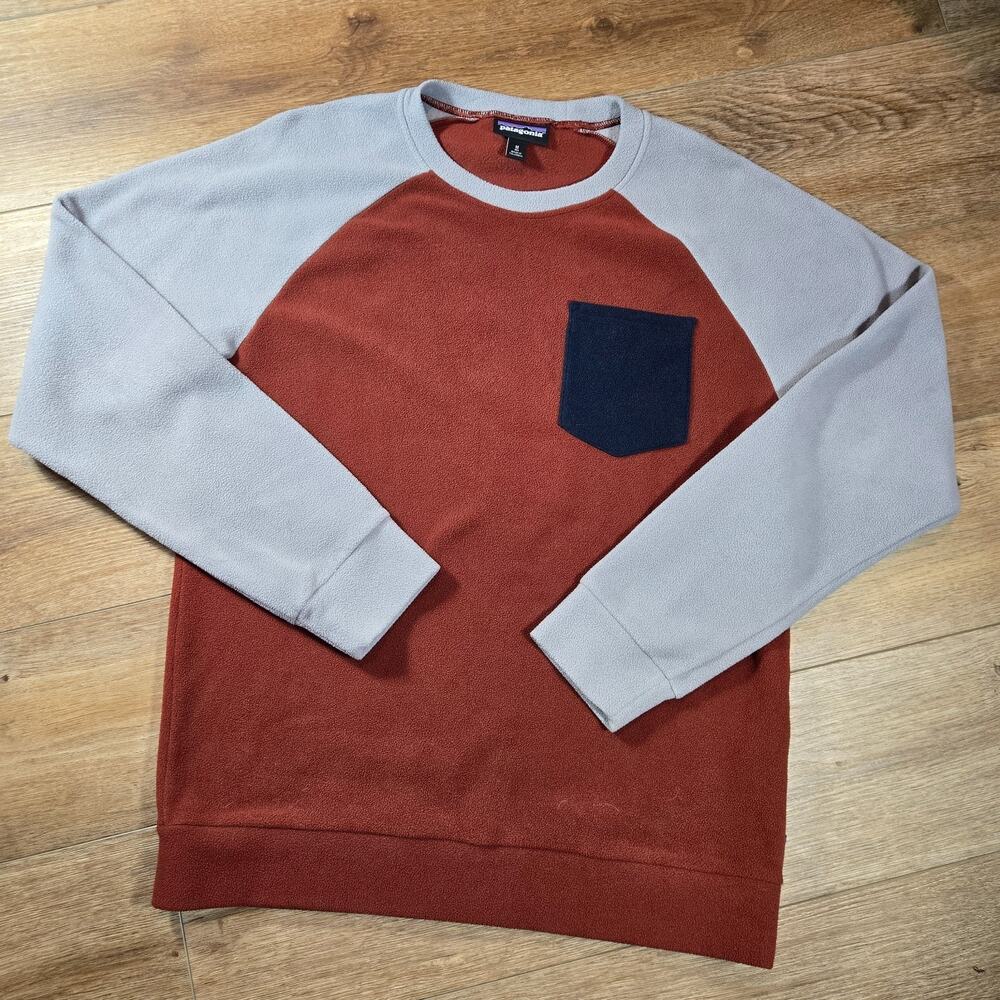 Patagonia Micro Fleece Sweater Mens M Crimson Gray Colorblock Tech Sweatshirt